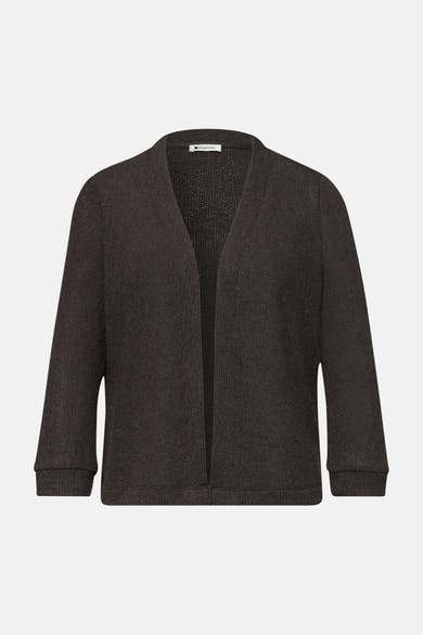 Gilet brun de STREET ONE en maille fine texturée à manches 3/4 et coupe ouverte.