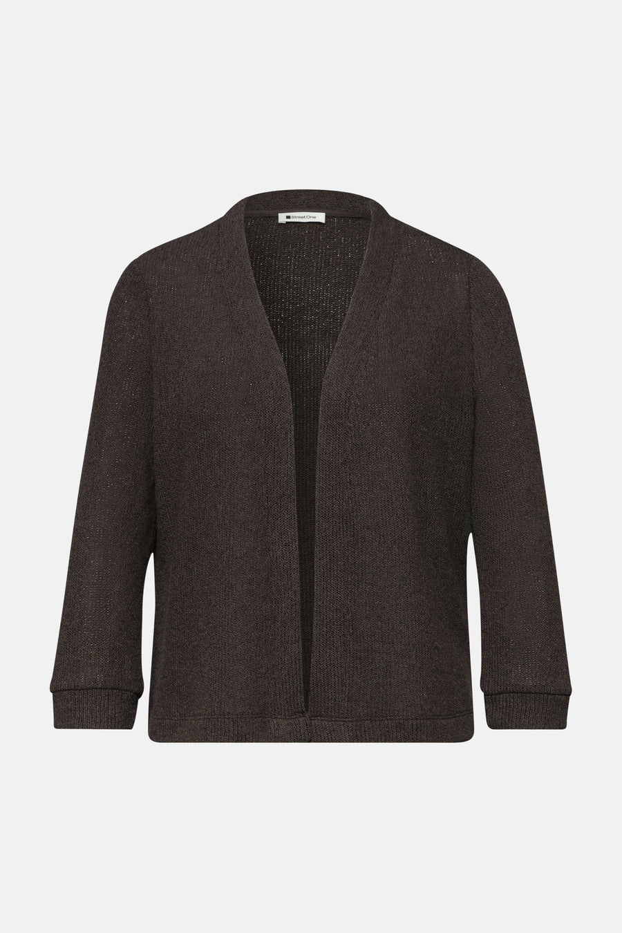 Gilet brun de STREET ONE en maille fine texturée à manches 3/4 et coupe ouverte.