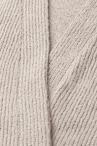 Gilet beige de STREET ONE en maille tricotée, présentant une section côtelée et une section texturée.