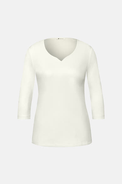 Wit 3/4-mouwen T-shirt van Street One, met een V-hals.