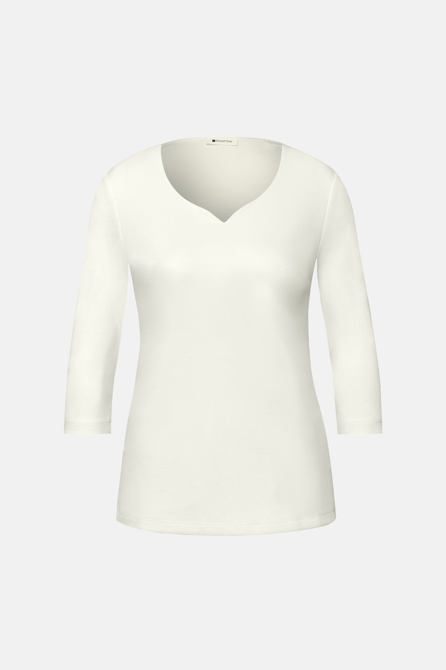 Wit 3/4-mouwen T-shirt van Street One, met een V-hals.