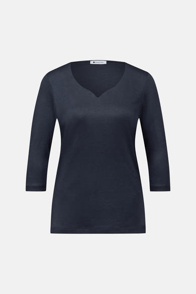 Street One blauw T-shirt met 3/4 mouwen en V-hals.