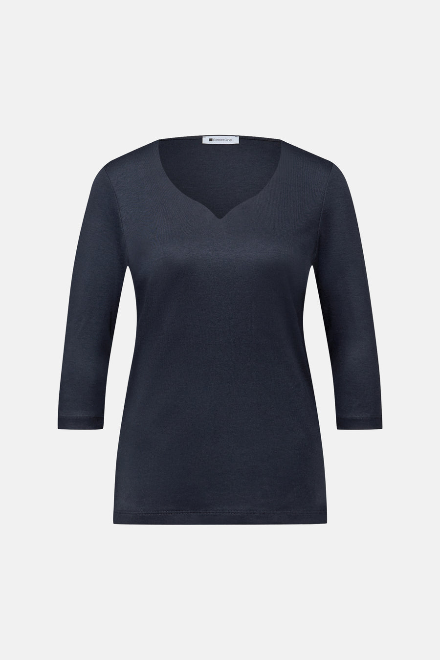 Street One blauw T-shirt met 3/4 mouwen en V-hals.