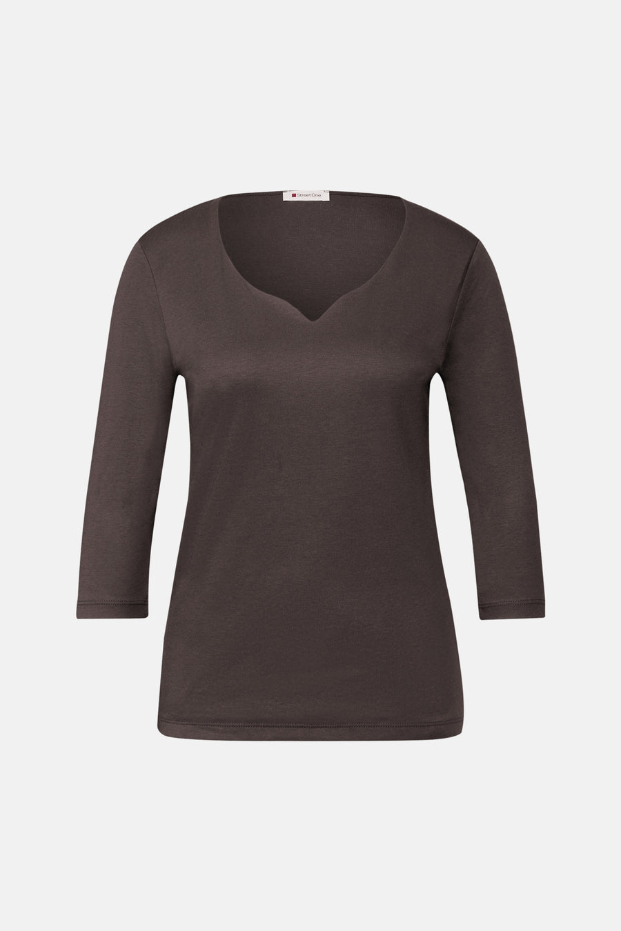 Bruin T-shirt met 3/4 mouwen van Street One, met V-hals.
