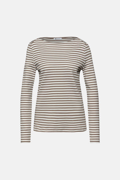 Bruin gestreept T-shirt met lange mouwen van Street One, aansluitende pasvorm en boothals.