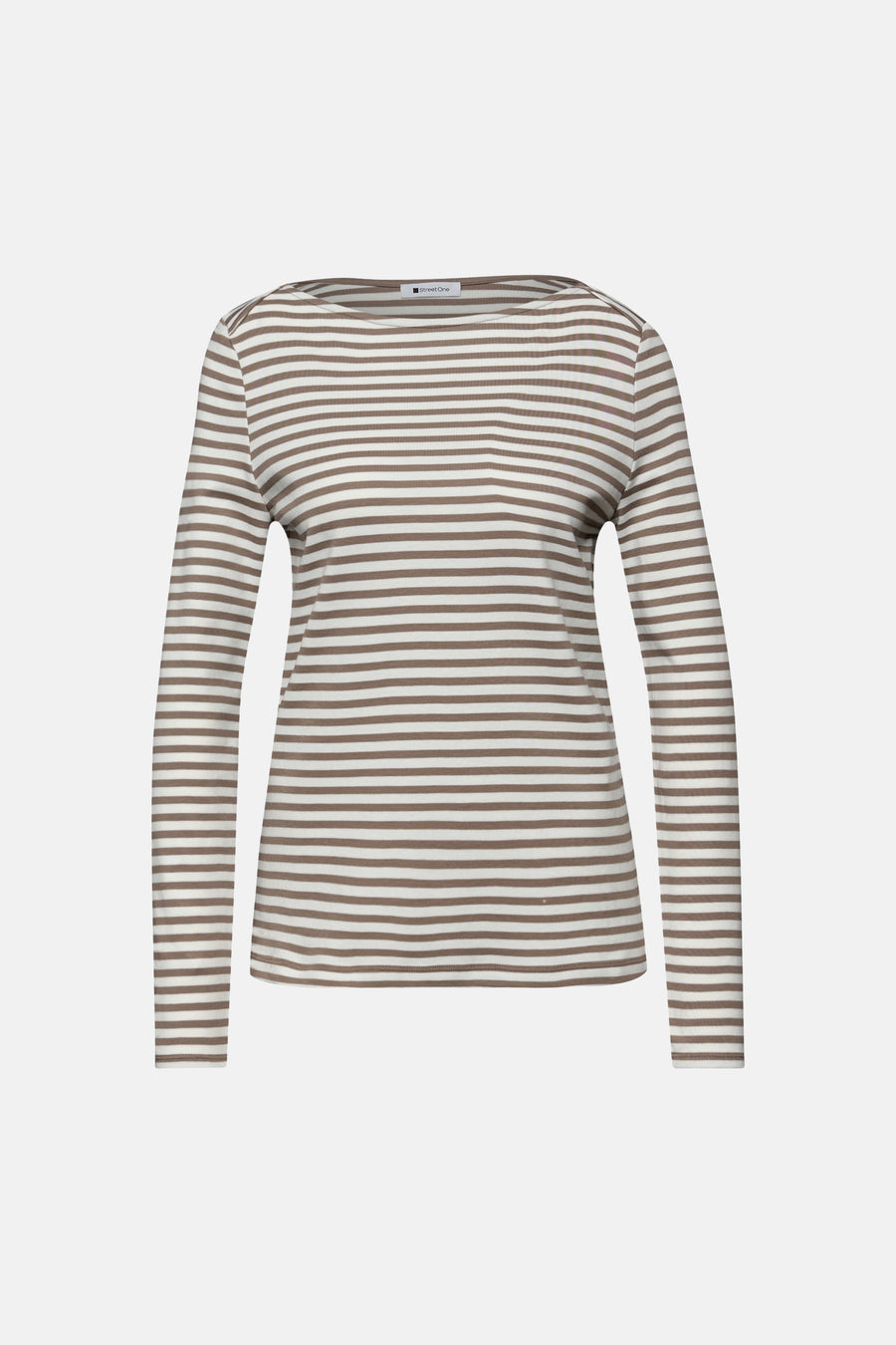 Bruin gestreept T-shirt met lange mouwen van Street One, aansluitende pasvorm en boothals.