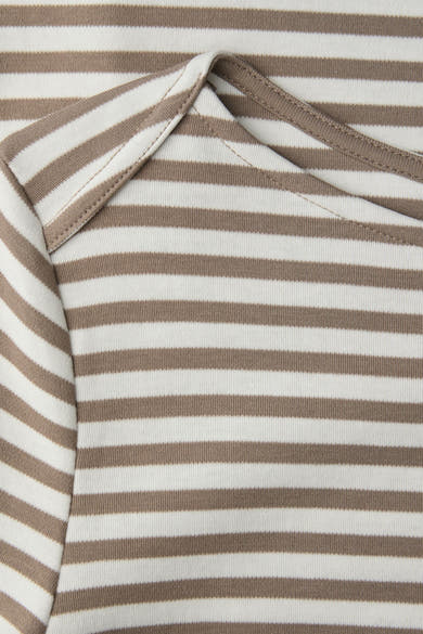 Bruin gestreept T-shirt met lange mouwen van STREET ONE, gekruiste halsdetail.