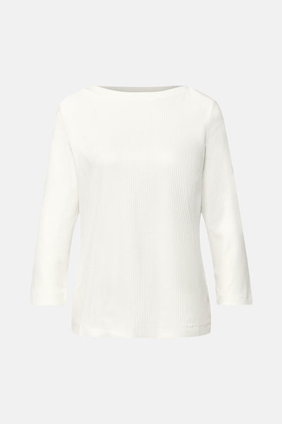 Wit T-shirt met lange mouwen van Street One met verticale ribstructuur.