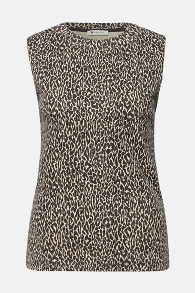 Mouwloos topje bruin van Street One, luipaardprint.