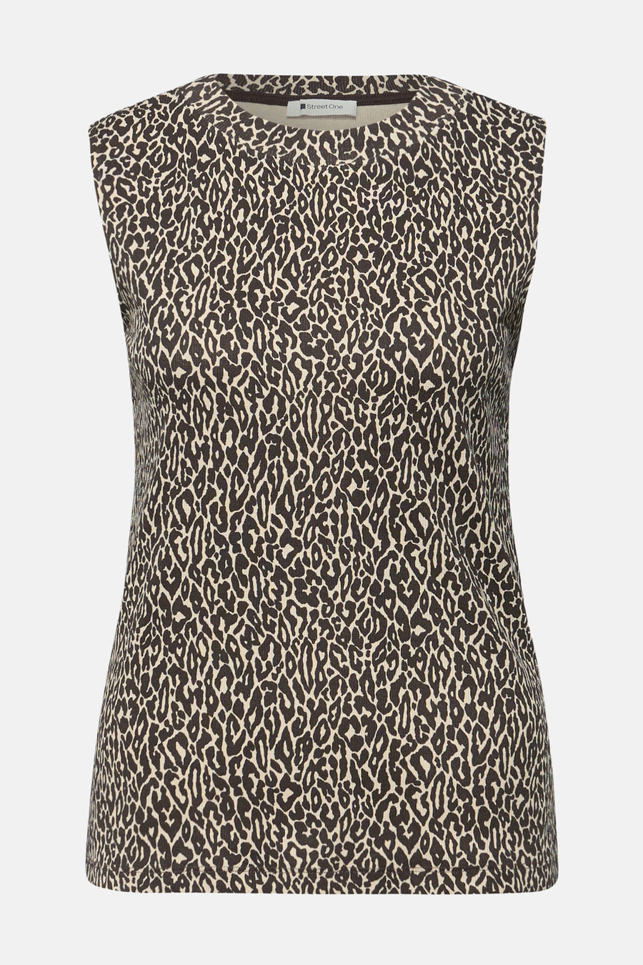 Mouwloos topje bruin van Street One, luipaardprint.