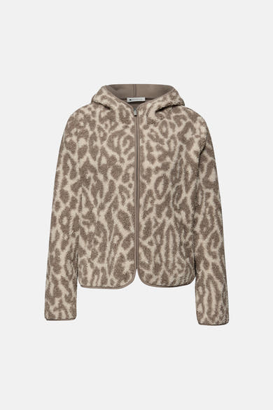Korte beige teddyjas van STREET ONE, met dierenprint en capuchon.