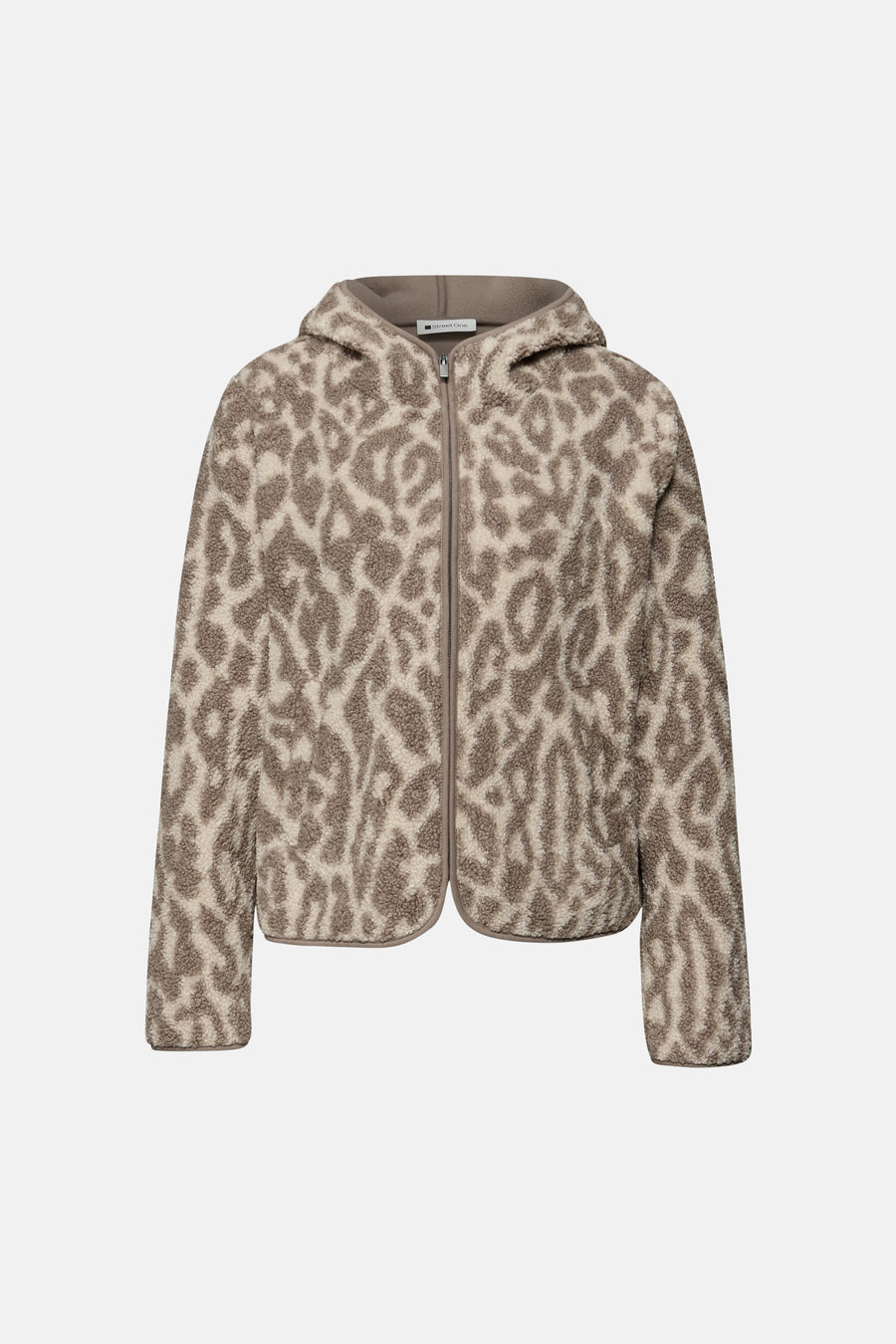 Korte beige teddyjas van STREET ONE, met dierenprint en capuchon.