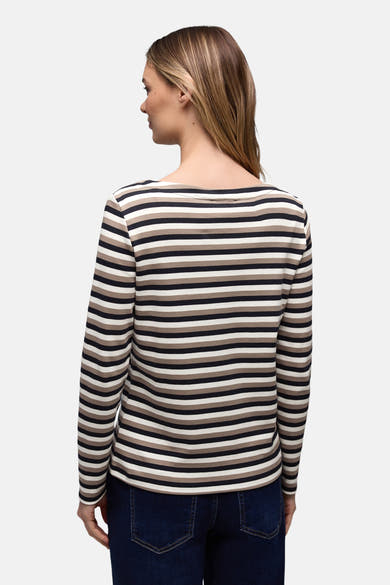 T-shirt à manches courtes multicolore de STREET ONE avec motif rayé et encolure bateau.