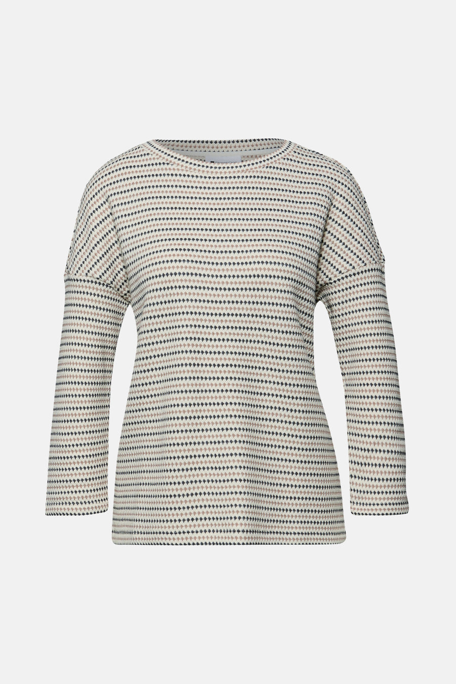 Multikleurig T-shirt met lange mouwen van Street One, met ruitpatroon op een gebroken witte achtergrond.