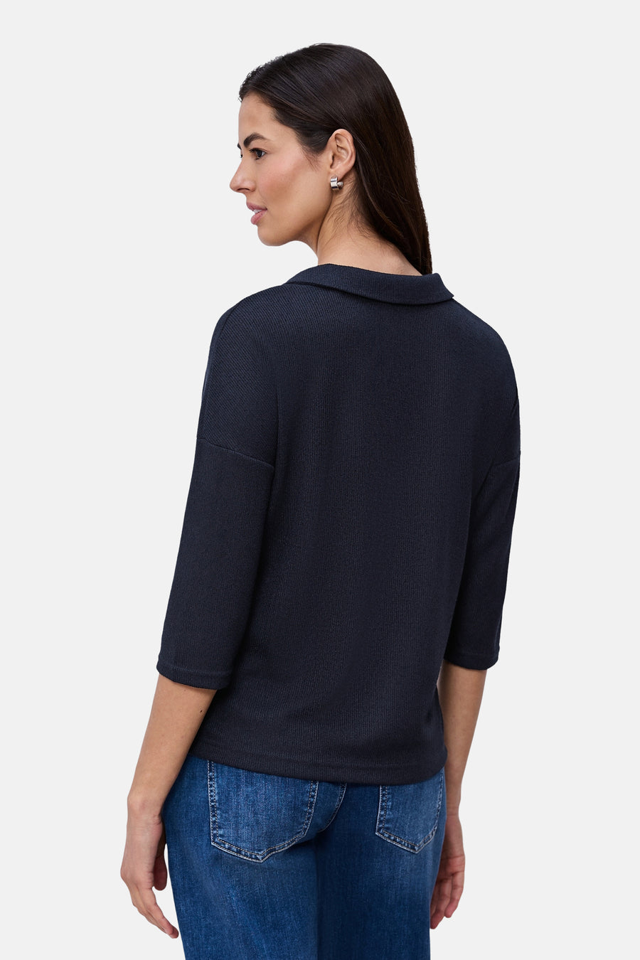 Blauw T-shirt met korte mouwen van STREET ONE, met een kraag en geribbelde textuur.