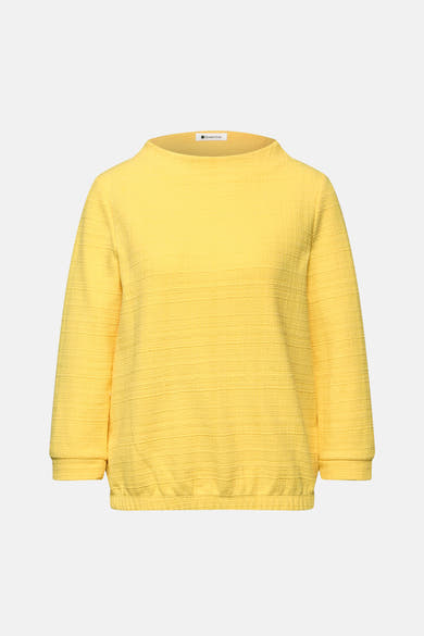 T-shirt à manches longues jaune de Street One, texture gaufrée sur fond uni.