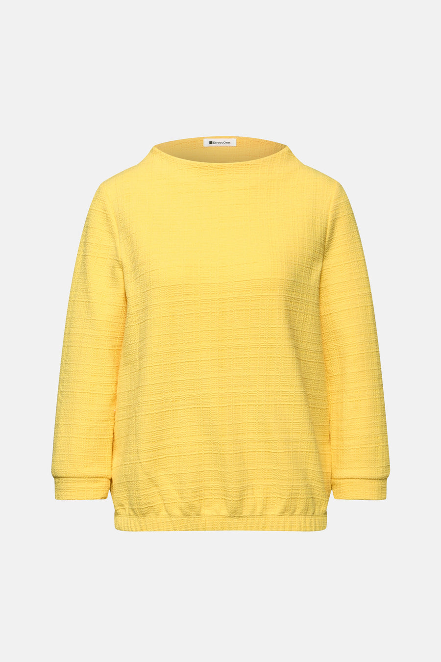 T-shirt à manches longues jaune de Street One, texture gaufrée sur fond uni.