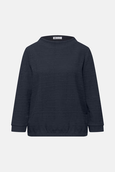 Blauwe T-shirt met lange mouwen van Street One, met een subtiele wafelstructuur.
