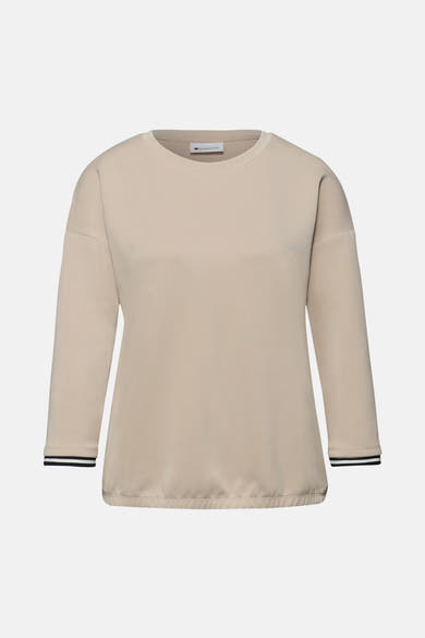 Beige ronde hals sweatshirt van Street One, met contrasterende gestreepte manchetten.