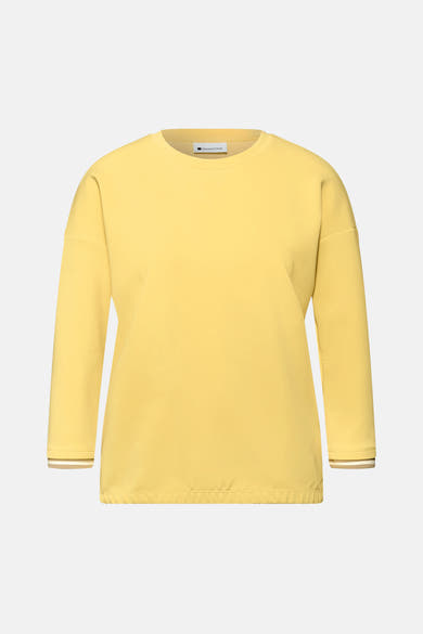 Gele rondehals sweatshirt van Street One, met gestreepte boorden aan de manchetten.