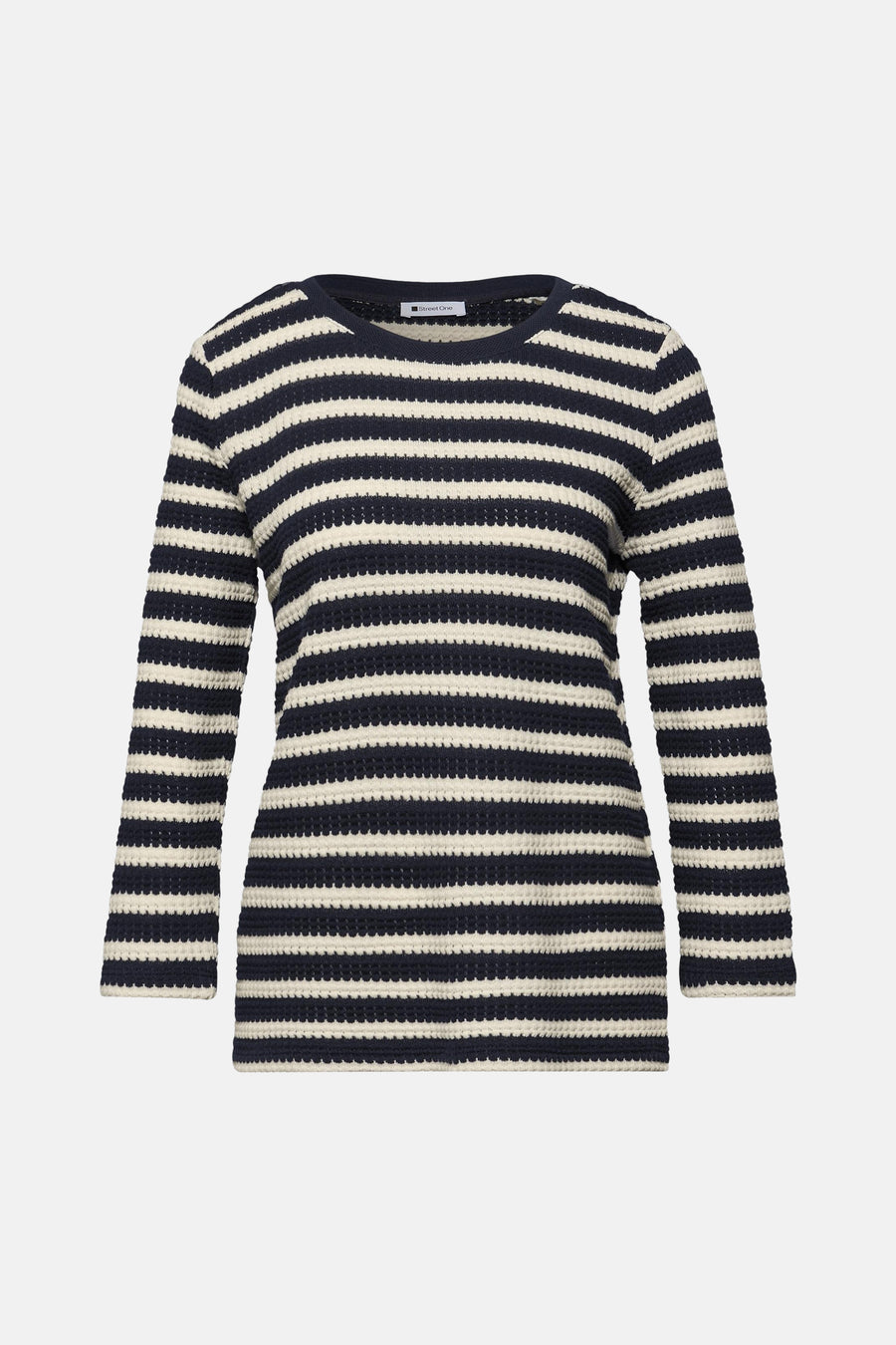 Multikleur gestreept T-shirt met lange mouwen van Street One met een mesh-structuur.
