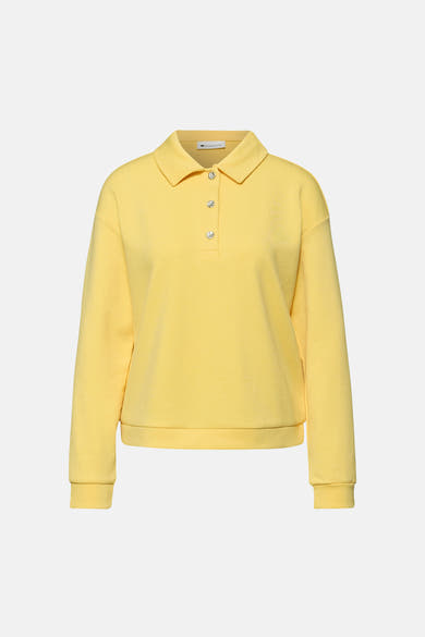 Gele trui van STREET ONE met een polokraag en glanzende knoopsluiting.