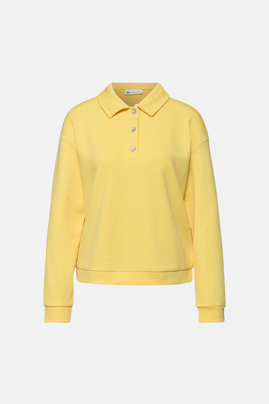 Gele trui van STREET ONE met een polokraag en glanzende knoopsluiting.