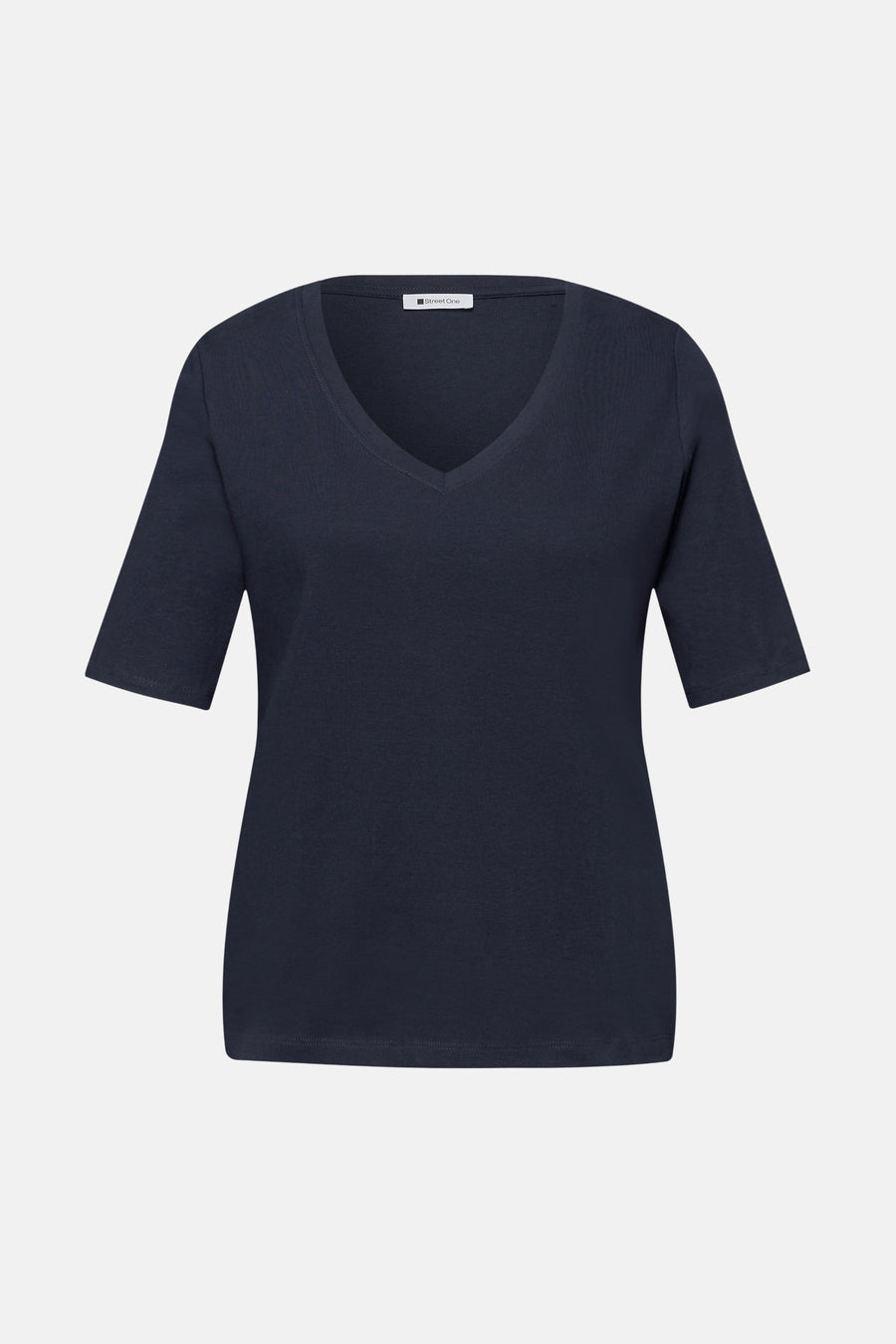 Blauw T-shirt met korte mouwen van Street One, effen met een klassieke V-hals.