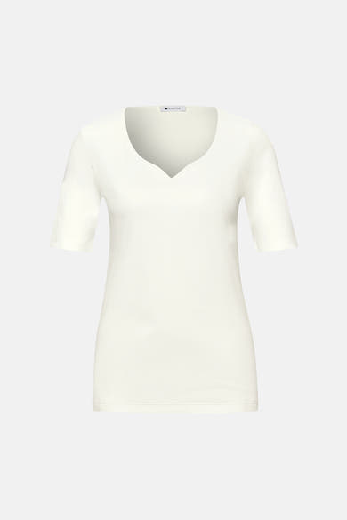 Wit T-shirt met korte mouwen van STREET ONE, met V-hals.