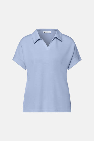 Blauw T-shirt met korte mouwen van STREET ONE, met een polokraag en een relaxte pasvorm.