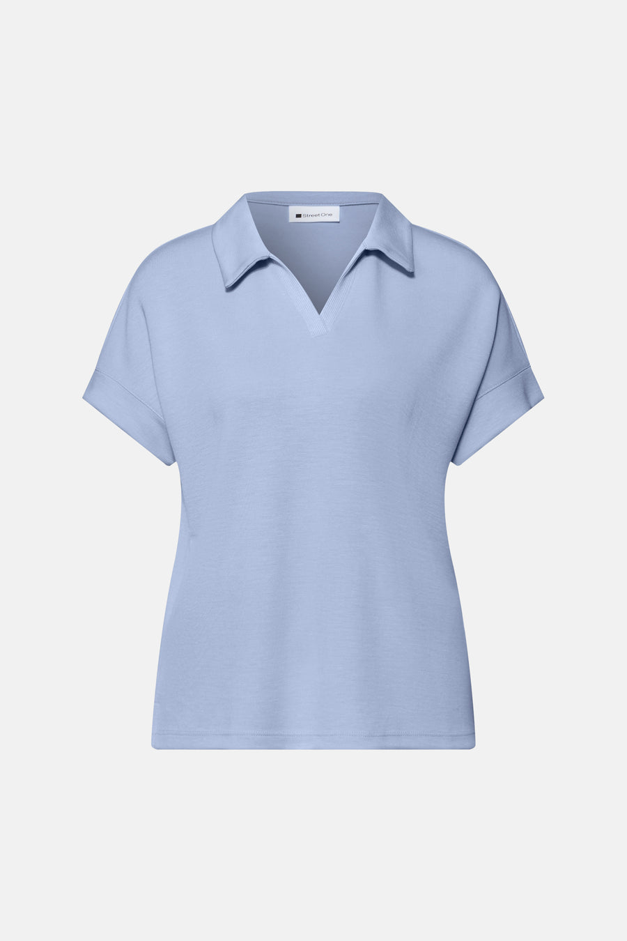 Blauw T-shirt met korte mouwen van STREET ONE, met een polokraag en een relaxte pasvorm.