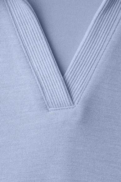Blauw T-shirt met korte mouwen van STREET ONE, met geribde V-hals en fijne mesh-textuur.
