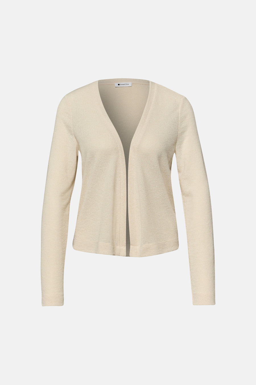 Cardigan beige de Street One, en tricot fin, avec une coupe ouverte et des manches longues.