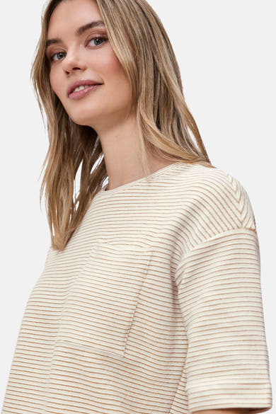 Beige gestreept T-shirt van Street One met borstzak.