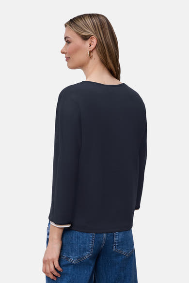 Blauw T-shirt met lange mouwen van STREET ONE, gedragen met een spijkerbroek, achtergezicht.