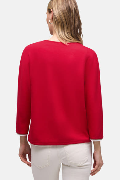 Effenchemise rouge unie à manches longues de STREET ONE, avec bordure blanche aux poignets.