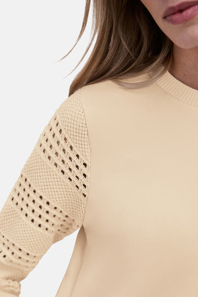 Pull écru col rond de STREET ONE avec manches ajourées à motif losanges.