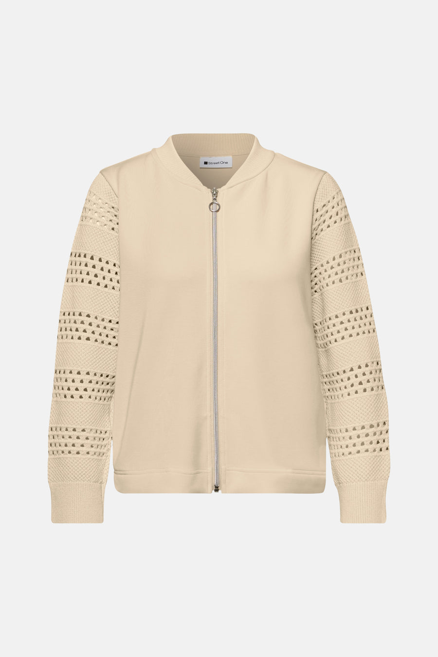 Gilet beige de Street One, manches longues ajourées avec motif en maille.