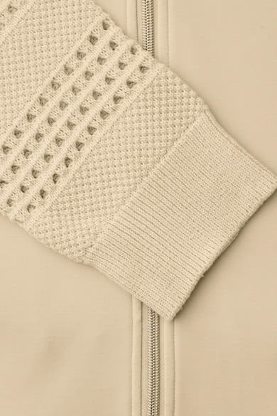 Gilet beige de STREET ONE avec manches en tricot ajouré et fermeture éclair argentée.