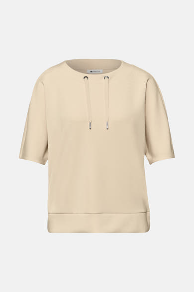 Beige sweatshirt van Street One met korte mouwen en decoratief trekkoord.