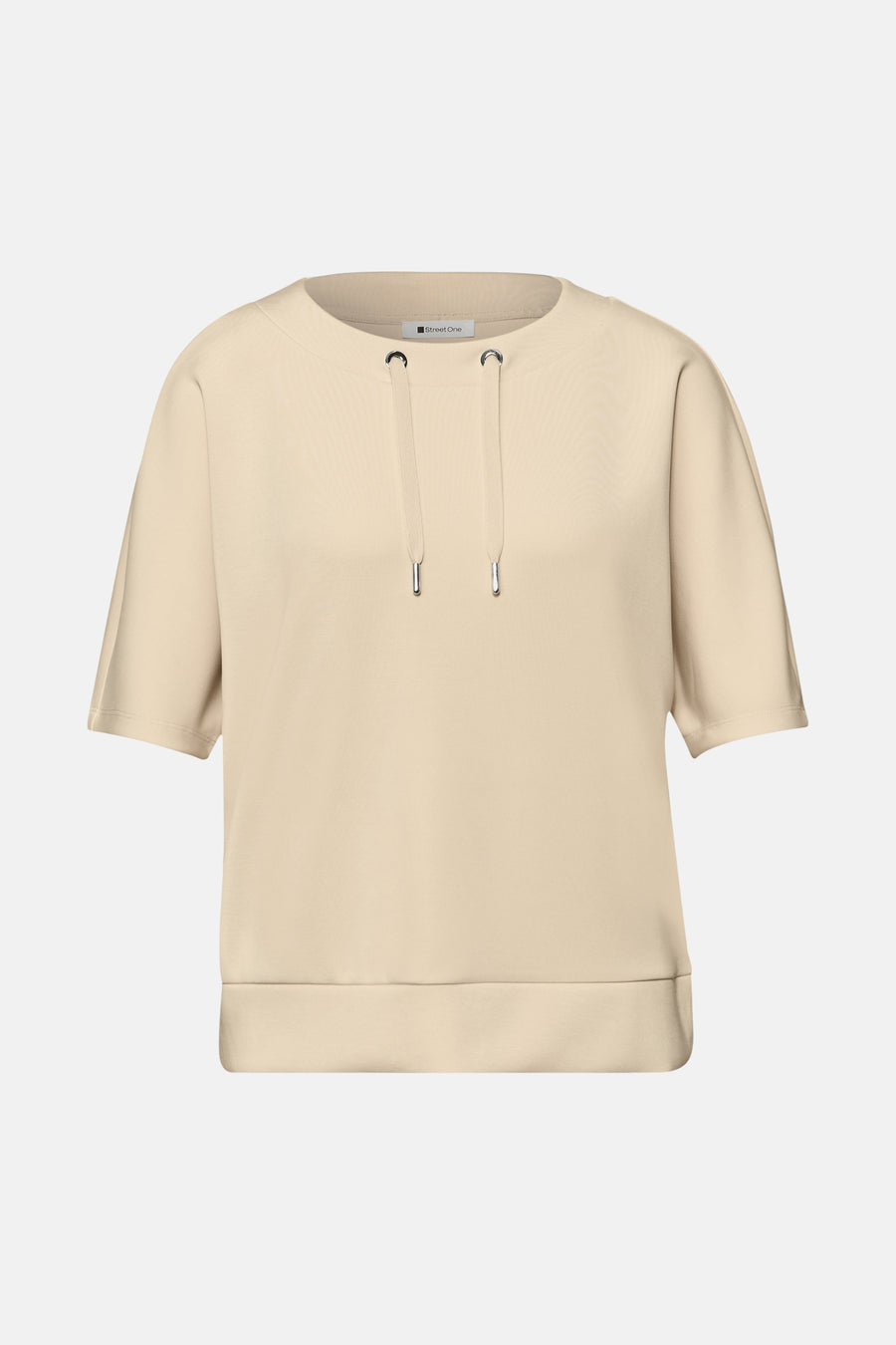Beige sweatshirt van Street One met korte mouwen en decoratief trekkoord.