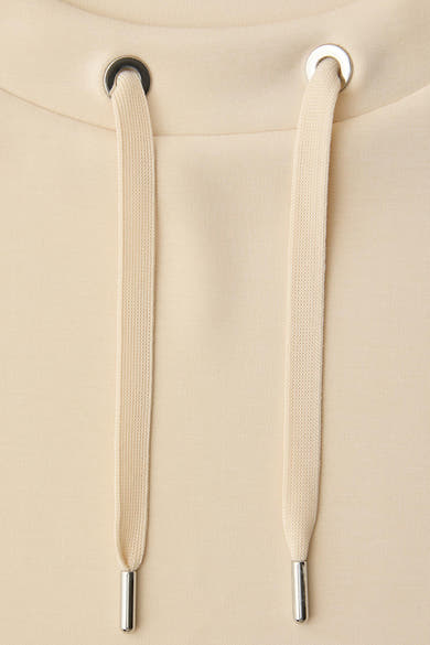 Beige sweater van Street One met trekkoord, zilverkleurige oogjes en een getextureerde mesh stof.