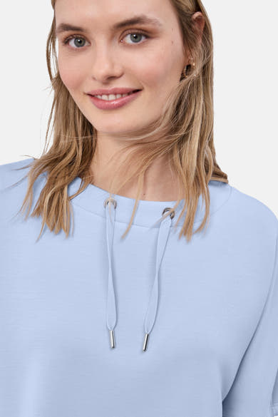 Blauwe sweater van STREET ONE met trekkoord met metalen oogjes en een relaxte pasvorm.