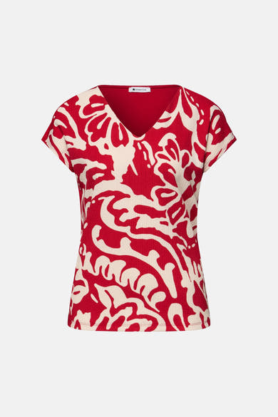Rood overhemd met korte mouwen van Street One, met een gebroken wit abstract patroon.