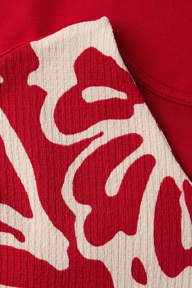Rood overhemd met korte mouwen van STREET ONE, gebroken wit en gestructureerd abstract patroon.