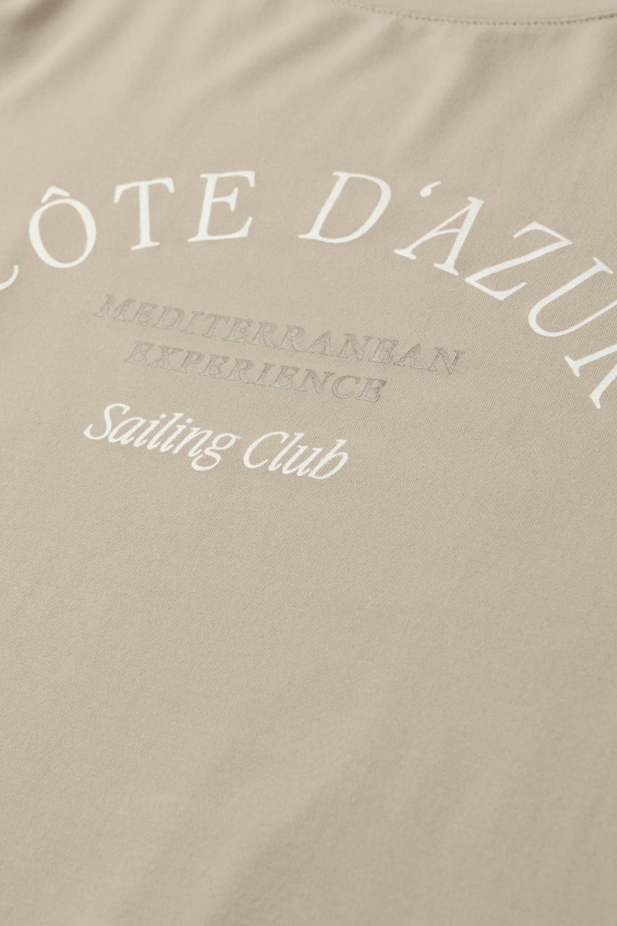 Beige T-shirt van STREET ONE met opschrift "Côte d'Azur" en zeilclubmotief.
