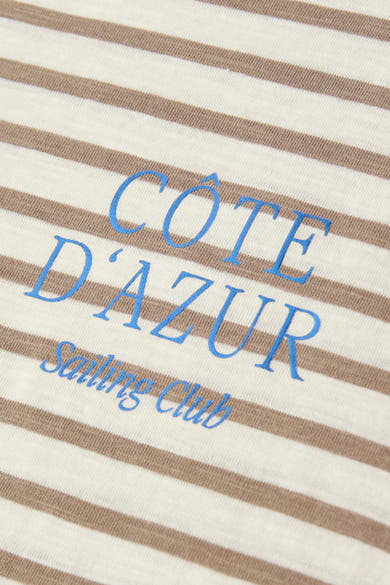 Beige gestreept T-shirt van Street One met blauwe opdruk "Côte d'Azur Sailing Club".