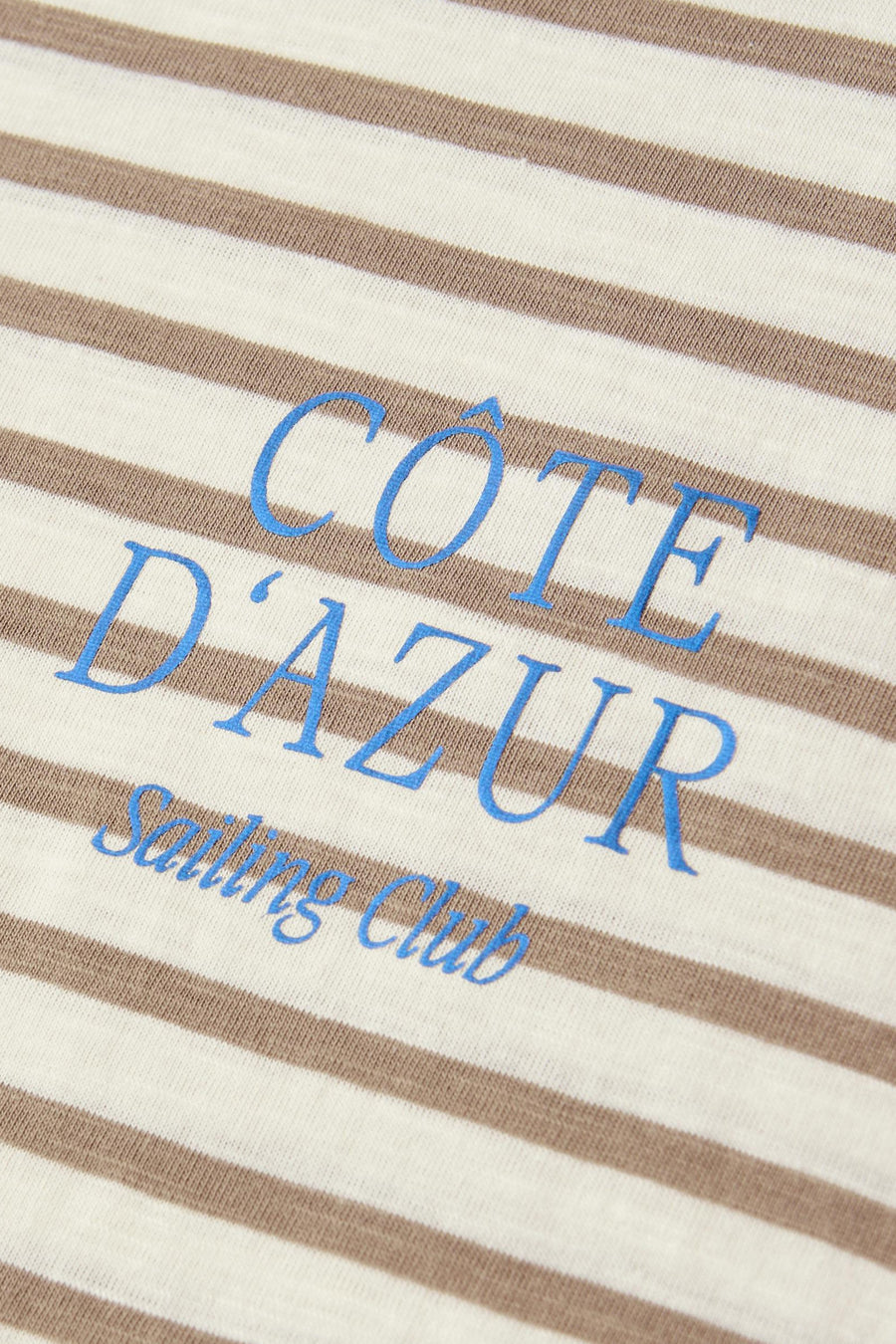 Beige gestreept T-shirt van Street One met blauwe opdruk "Côte d'Azur Sailing Club".