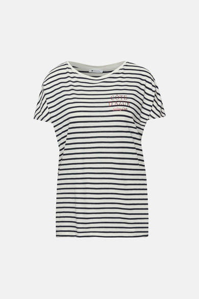 Multikleur gestreept T-shirt van Street One, met rode opdruk op de voorkant.
