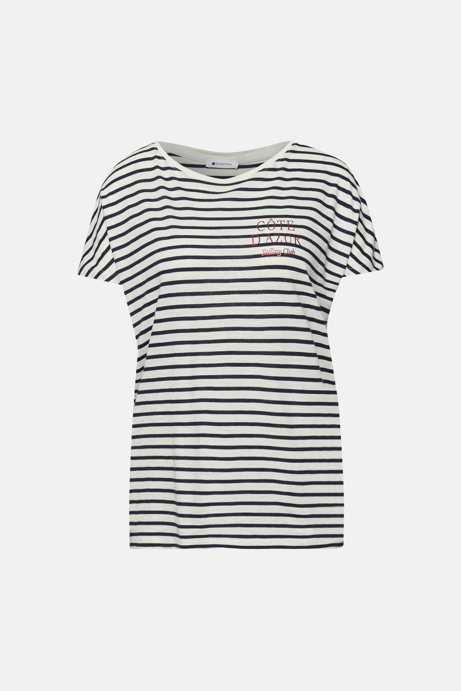 Multikleur gestreept T-shirt van Street One, met rode opdruk op de voorkant.